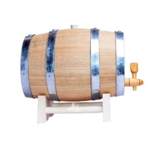 Дъбово буре 5 литра от врачешки бял дъб с дървена, метална или месингова канелка и стойка