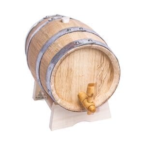 Дъбово буре 5 литра от врачешки бял дъб с дървена, метална или месингова канелка и стойка