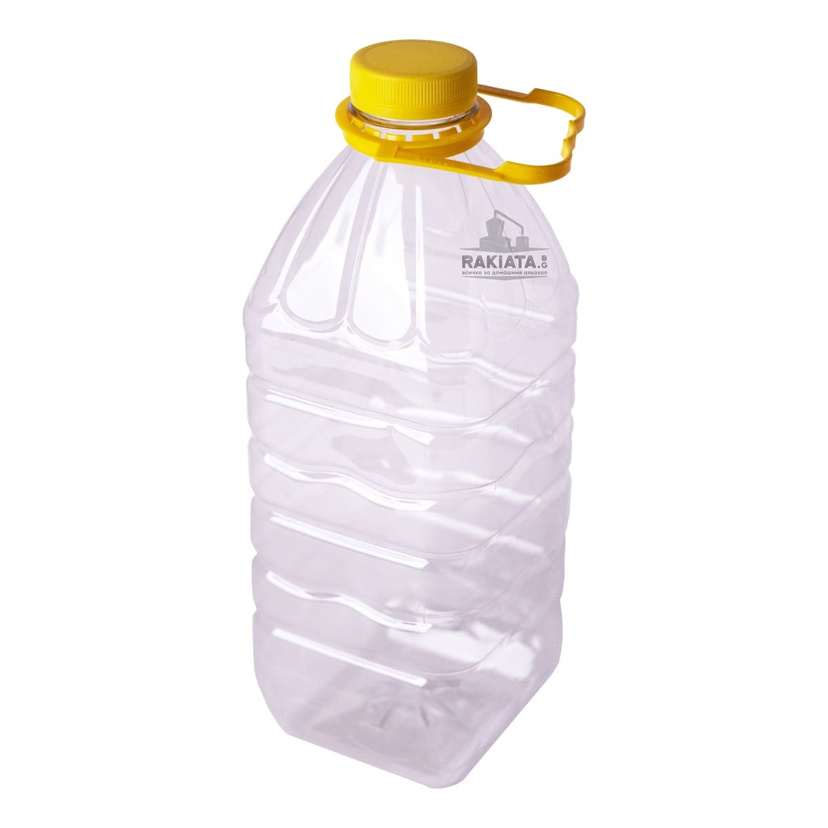 Бутилка пластмасова 5 литра с капачка и дръжка, PET бутилки за хранителни течности вино, ракия или сокове, Туба